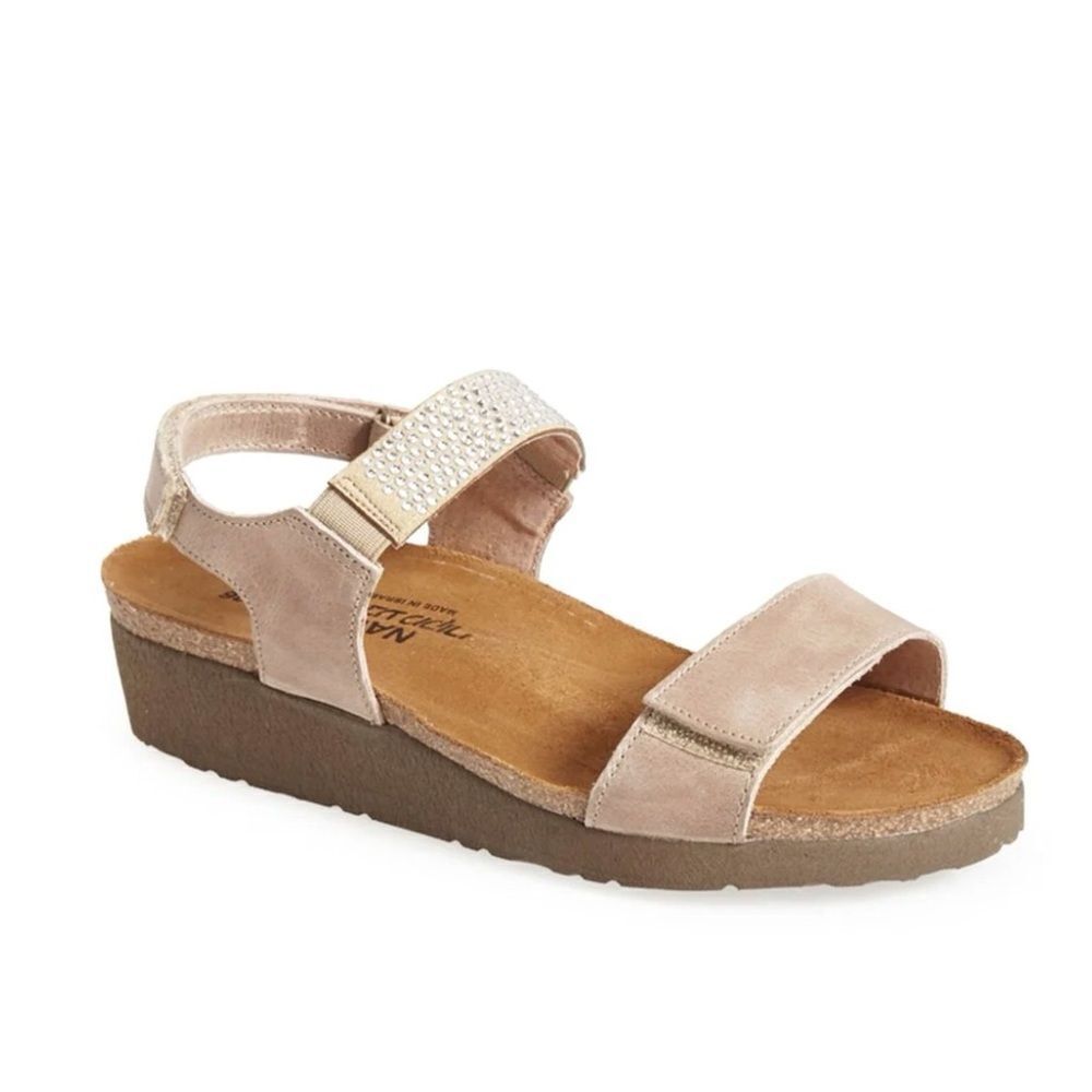 Naot Lisa Khaki Beige Leather Rhinestone Sandals